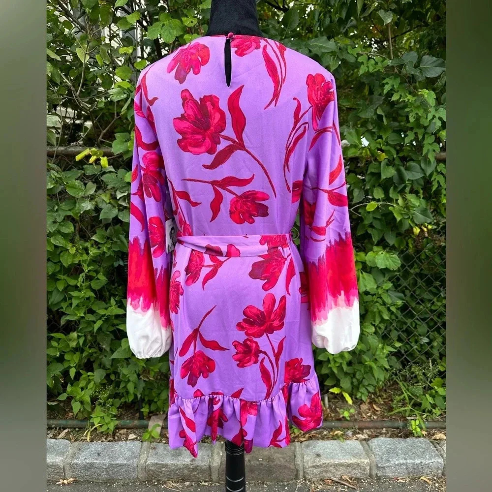 Prabal Gurung purple floral dress with ruffle Sz S nwt 006 - Picture 5 of 7